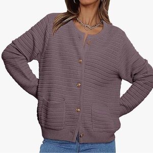 Tuckernuck Women’s Button Up Cable Knit Cardigan with Gold Hardware - Purple